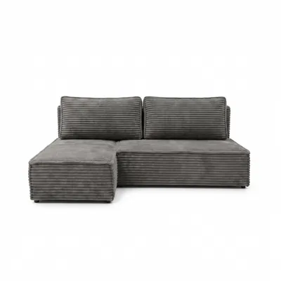 Produktbild von Ecksofa FORANO mit Schlaffunktion und Bettkasten Modernes Cord Schlafsofa Bequeme Wohnlandschaft mit Stauraum, weicher Plüschstoff Dunkelgrau Links