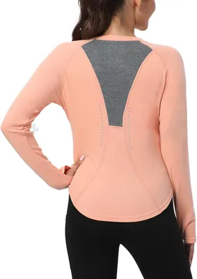Productafbeelding van Dames thermische T-shirt met lange mouwen, duimgaten, oranje, maat XXL