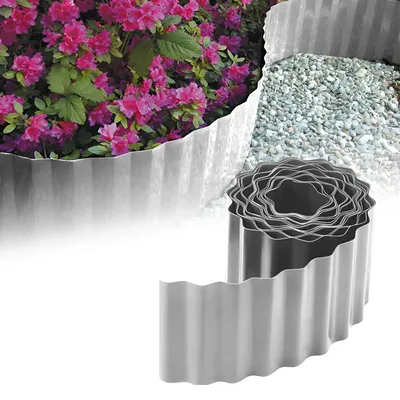 Produktbild von GARDENIX Rasenkante Kunststoff 9m, Höhe 25 cm - Beeteinfassung Gewellte für Blumenbeet - Beetumrandung Kunststoff Hell Grau, Beetbegrenzung, Flexibel