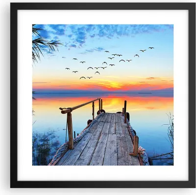 Produktbild von Gerahmtes Poster - Schwarzer Rahmen - Brücke See - 40x40 cm - Wand Bild - Wanddeko - Wandbilder - Kunstposter - Wandposter - Bilderrahmen - Bilder - Kunstdruck - Wandbild - P2BAC40x40-3818