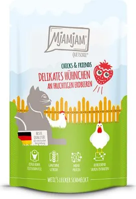 Produktbild von MjAMjAM 12x125g Huhn an Erdbeere Nassfutter für Katzen getreidefrei