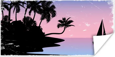 Produktbild von MuchoWow® Poster Insel - Palme - Segelboot - Nacht 150x75 cm - ohne Rahmen