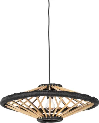 Produktbild von QAZQA - Orientalisch Orientalische Hängelampe I Pendellampe I Pendelleuchte Bambus mit Schwarz 60 cm - Evalin I Wohnzimmer I Schlafzimmer - Bamboo Rund - LED geeignet E27