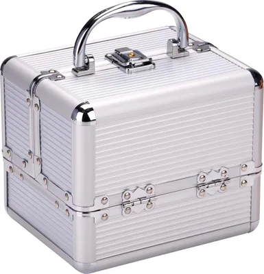 Obrázek produktu pro Touch of Beauty Kosmetický kufřík Silver Cosmetic Organiser s rukojetí a zámkem na klíč 18 x 15 x 15 cm uvnitř podšitý fleecem Snadné přenášení Hliník