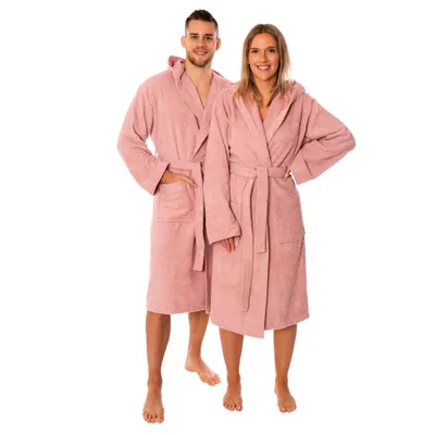 Zdjęcie produktu dla Lavea® Mexico, szlafrok damski i męski, rozmiar 2XL – 100% bawełna, miękki szlafrok frotte z kapturem – idealny do sauny, spa i użytku domowego – kolor: pudrowy róż