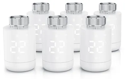 Produktbild von Brandson WLAN-Heizkörperthermostat 6er Set mit App-Steuerung, 7-Tage-Programm, LED-Display, Drehregler, Fenster-Offen-Erkennung, Frostschutz, Heizungsthermostat, 6 Stück, weiß
