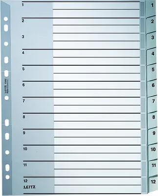 Produktbild von Register A4 1-12 PP grau mit Deckblatt Packung mit 10 Stück