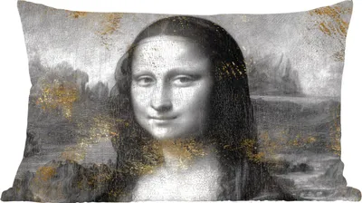 Produktbild von MuchoWow® Zierkissen Sofakissen Wohnzimmer Dekokissen 60x40 cm Mona Lisa - Leonardo da Vinci - Gold - Kopfkissen - Polster mit Foto