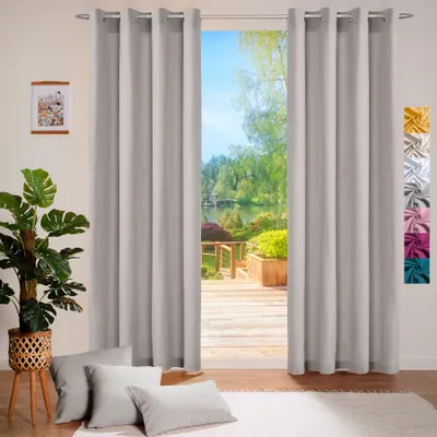 Produktbild von heimtexland ® Deko Vorhang Baumwolle Dekoschal Blickdicht Einfarbig Ösenschal Gardine Typ849 Grau HxB 245x140 cm
