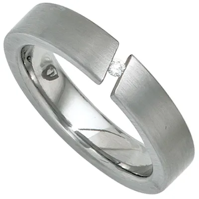Produktbild von Ring Damenring aus Edelstahl mattiert mit Diamant Brillant schlicht Innenumfang 52mm Ø16.6mm