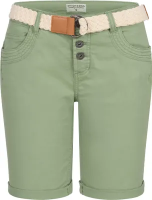 Produktbild von Damen Short Bermuda kurze Hose Sommer Chino Stoff Hose mit Gürtel Neu
