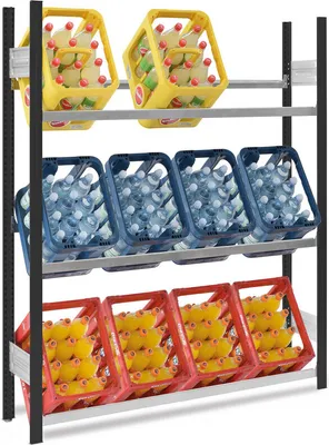 Produktbild von PROREGAL Getränkekistenregal Stecksystem MAGNUS Germany | HxBxT 175x150x30cm | Fachlast 150kg | 3 Ebenen für 12 Getränkekisten | Anthrazit