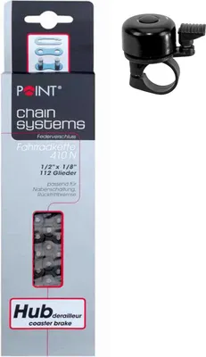 Produktbild von Point 410N Fahrradkette 1/2" x 1/8" Nabenschaltung Rücktritt inkl. maxxi4you Fahrradklingel