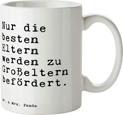 Produktbild von Mr. & Mrs. Panda Tasse Nur die besten Eltern... - Weiß - Geschenk, Enkelin Geburt, Teetasse, Kaffeetasse, Trinkbecher, Sprüche, Kaffeebecher, schöner Spruch, Großeltern