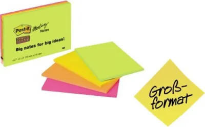 Produktbild von Post-It 6445, Rechteck, Grün, Orange, Pink, Gelb, 149 mm, 98,4 mm, 45 Blätter