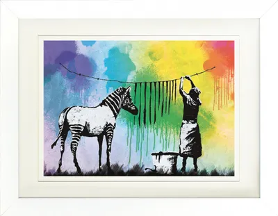 Produktbild von Banksy Gerahmtes Bild Mit Edlem Passepartout | Wand-Bilder | Im Bilderrahmen - Zebra Streifen Waschtag (30 x 40 cm)
