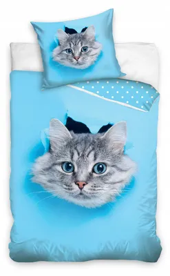 Produktbild von Carbotex Bettwäsche Katze blau Baumwolle 160x200 cm