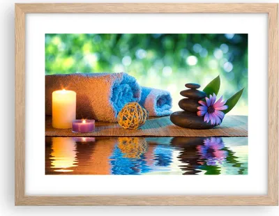 Produktbild von Gerahmtes Poster - Rahmen in heller Eiche - Natur Entspannung Spa Kerzen - 40x30 cm - Wand Bild - Wanddeko - Wandbilder - Wandposter - Bilderrahmen - Bilder - Kunstdruck - Wandbild - P2NAA40x30-2554