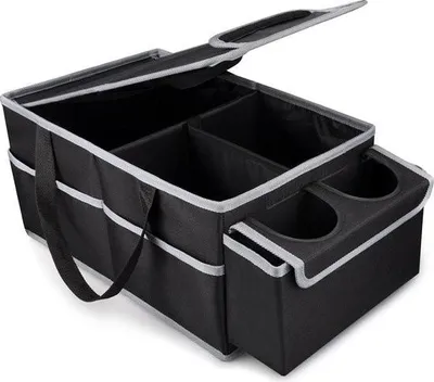 Immagine prodotto di Organizzatore per sedili posteriori dell'auto, organizzatore pieghevole per sedili anteriori e posteriori, organizzatore per auto per bambini per il sedile del passeggero anteriore, base antiscivolo con scomparti e coperchio (nero)