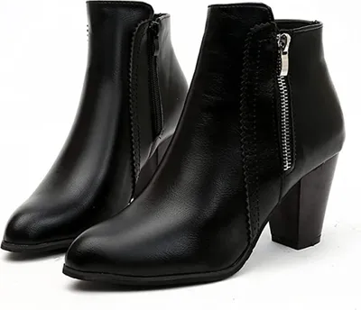 Produktbild von ASKSA Damen Stiefel Einfarbig Dicker Absatz Seitlicher Reißverschluss Stiefeletten, Schwarz, Größe: 39