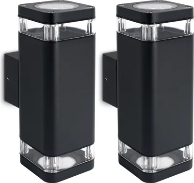 Produktbild von SSC-LUXon 2 Stück ATUNI Außenleuchten schwarz Up & Down - Wetterfeste aussen Wandleuchte IP54 für 2x GU10 (ohne Leuchtmittel)
