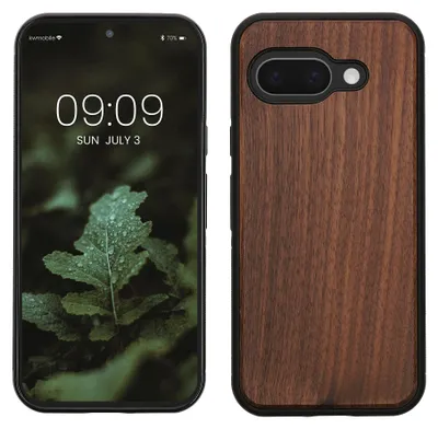 Produktbild von kwmobile Handyhülle für Google Pixel 9a Hülle Holz - Case mit TPU Bumper - Stoßfestes Hardcase - Schutzhülle Cover in Dunkelbraun