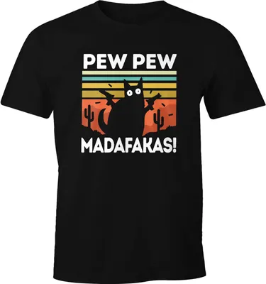 Produktbild von Herren T-Shirt Pew Pew Madafakas! schwarze Katze Fun-Shirt Spruch Meme lustig Moonworks® schwarz XL