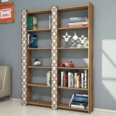 Produktbild von Skye Decor, City 2 - Walnut, White, Bücherregal, Nussbaum, 100 % MELAMINBESCHICHTETE SPANPLATTEN, 124,6 x 24,2 x 170 cm