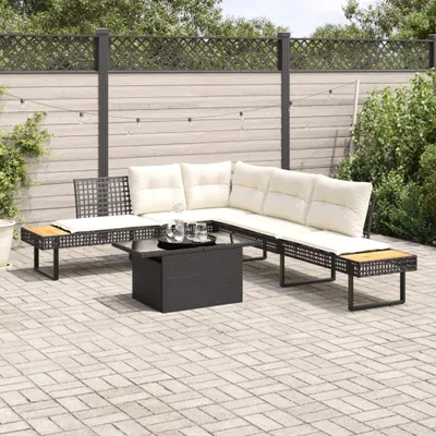 Image de vidaXL Ensemble de salon de jardin 2 pièces avec coussins noir Poly rotin verre