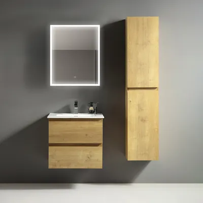Produktbild von Alpenberger Badezimmermöbel Badmöbel Set | Waschbecken mit Unterschrank 60 cm Breit | Badschrank Hochschrank | Badezimmerspiegel mit Beleuchtung | Led Spiegel Bad