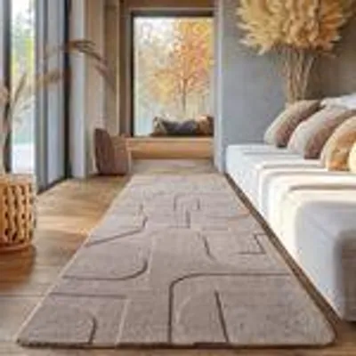 Produktbild von Skandinavischer Teppich Boho Design Einfarbig Beige und Creme Waschbarer Teppich, Größe: 80 x 250 cm, Farbe: Beige-4