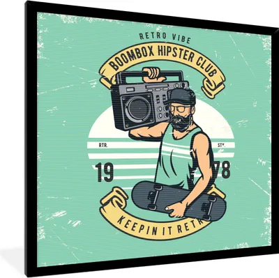 Produktbild von MuchoWow® MuchoWow® Gerahmtes Poster Mancave - Radio - Skateboard - Altmodisch 40x40 cm - Poster mit zchwarzem Bilderrahmen - Mit Rahmen - Wanddekoration Schlafzimmer