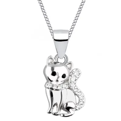 süße Katze Halskette 925 Silberkette Kater Tierfreunde Geschenk I 38cm