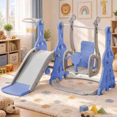 Immagine prodotto di INONEFT, scivolo 4 in 1 per bambini, con canestro da basket, altalena, adatto per interni/esterni, scivolo da giardino per bambini dai 1 ai 3 anni, colore blu