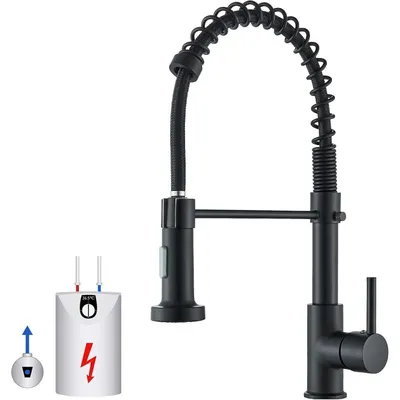 Immagine prodotto di Miscelatore da cucina a bassa pressione, nero, girevole a 360°, estraibile con molla a spirale, in acciaio inossidabile 304
