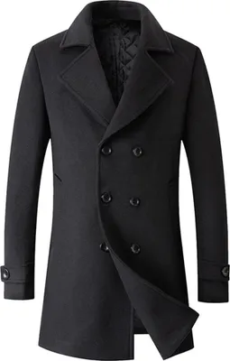 Produktbild von ASKSA Pánský zimní kabát s dlouhým rukávem Turn Down Collar Double Breasted Wool Coat Trench Coat, Black, L