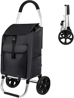 Produktbild von PolkaHome® Einkaufstrolley mit Rädern – Klappbar – Abnehmbare Einkaufstasche – 45 L, 45 kg Belastbarkeit, Schwarz