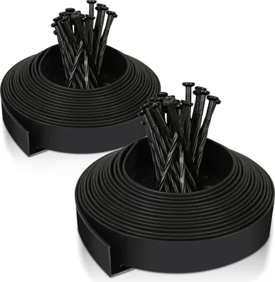 Image de TolleTour 20m Bordure de pelouse flexible en plastique pour l'ancrage Bordure de parterre Noir avec 60 ancrages de terre
