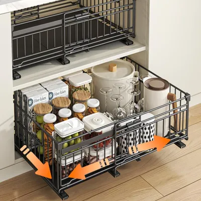 Produktbild von Ausziehbarer Metall Organizer mit Teakholzregalen