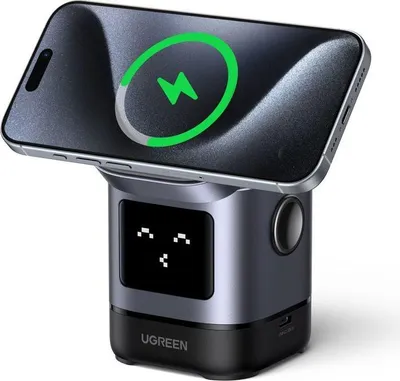 Immagine prodotto di Stazione di ricarica 2 in 1 UGREEN Robot Qi2, compatibile con MagSafe, ricarica rapida, design compatto, nero