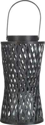 Produktbild von BELIANI Laterne Schwarz Bambusholz 38 cm Rund mit Glaseinsatz Henkel Handgefertigt Geflochten Boho Design Wohnaccessoires Dekoartikel Tischdekoration
