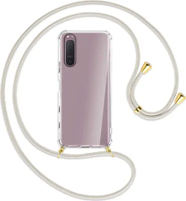 Produktbild von Handykette Backcover-Schutzhülle mit Band (Metall goldfarben) für Sony Xperia 5 II - broken white