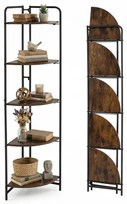 Produktbild von COSTWAY 5 stöckiges Eckregal klappbar, Bücherregal Standregal mit Metallrahmen, Aufbewahrungsregal Industrie, Leiterregal stehend, 34 x 34 x 151 cm