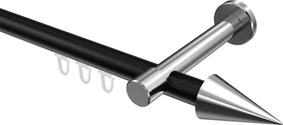 Produktbild von Interdeco Innenlaufstange / Gardinenstange mit Innenlauf Schwarz / Chrom, Typ Prestige Savio (Kegel), 20 mm Ø 1-läufig, 440 cm