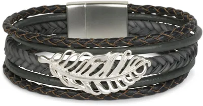 Produktbild von styleBREAKER Armband mit Feder Schmuck Element, Flechtoptik, geflochten, Magnetverschluss, Wickelarmband, Damen 05040106