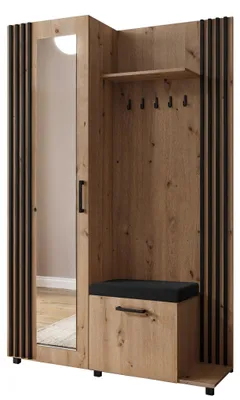 Produktbild von Margaret Hadas24 Garderobe NELI mit Lamellen und Spiegel, Garderobenset mit Sitzbank und Schuhschrank für Flur, (artisan, schwarz) rechts