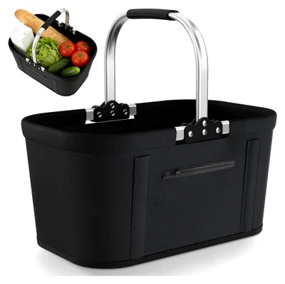 Produktbild von Faltbarer Einkaufskorb 30L - Großer Picknickkorb mit Aluminiumgestänge und Tragegriffen für Familie und Reisen