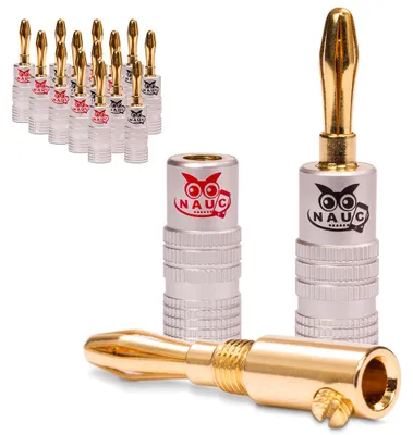 Produktbild von NAUC Bananenstecker 4mm schraubbar 24K vergoldet Lautsprecherkabel 16x Stecker