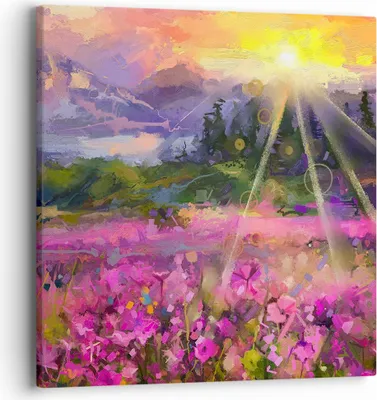 Produktbild von Bild auf Leinwand - Leinwandbild - Berge Blumen Blumen - 40x40cm - Wand Bild - Wanddeko - Wandbilder - Leinwanddruck - Bilder - Kunstdruck - Wanddekoration - Leinwand bilder - Wandkunst - AC40x40-4029