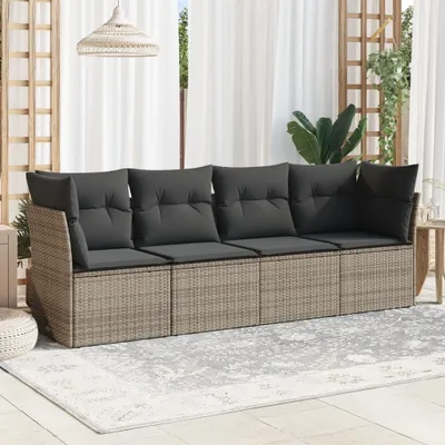 Produktbild von Design 4-tlg. Garten-Sofagarnitur mit Kissen Grau Poly Rattan, Gartenmöbel-Sets 2024 Neu